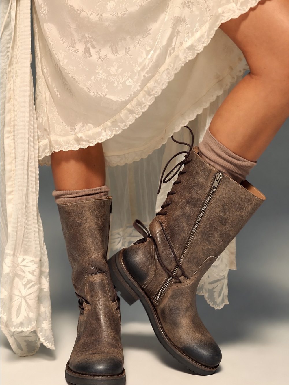 $378! Free People We The Free Bodhi Back-Lace Boots Distressed Brown SZ US9/EU39